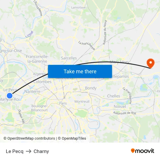 Le Pecq to Charny map