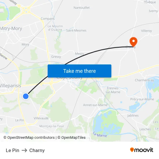 Le Pin to Charny map