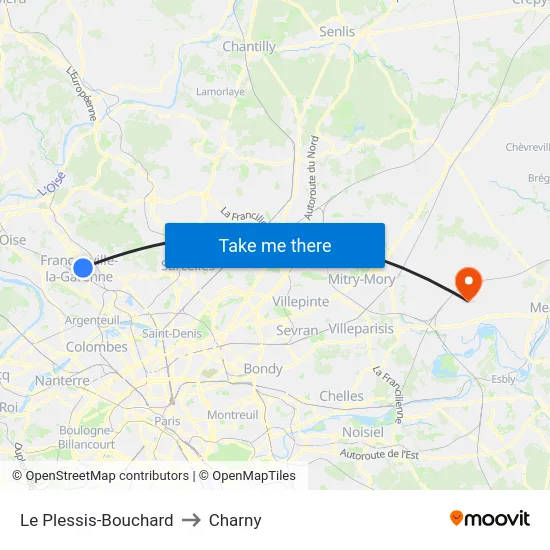 Le Plessis-Bouchard to Charny map