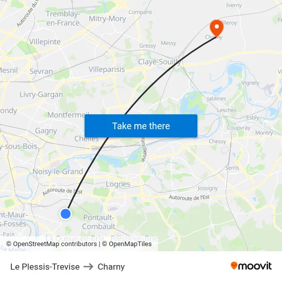 Le Plessis-Trevise to Charny map