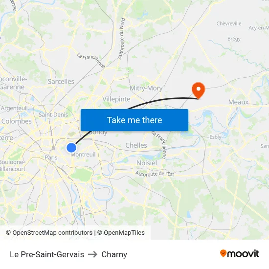 Le Pre-Saint-Gervais to Charny map