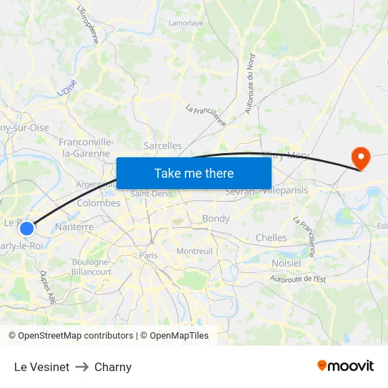 Le Vesinet to Charny map