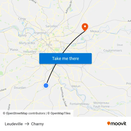 Leudeville to Charny map