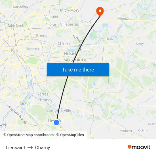 Lieusaint to Charny map