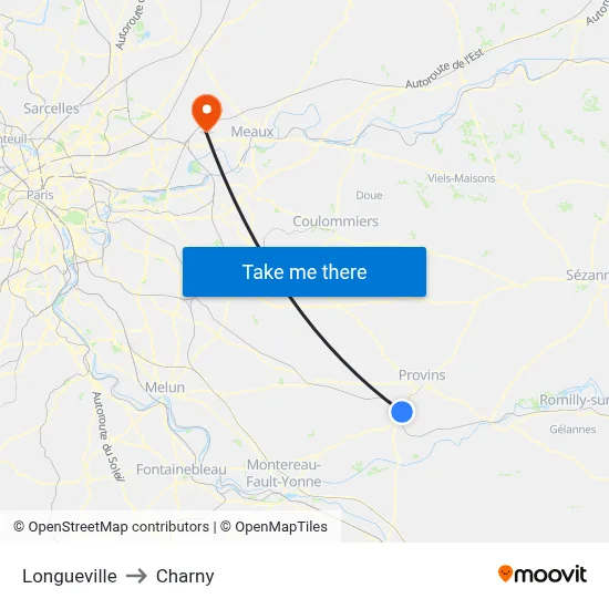 Longueville to Charny map