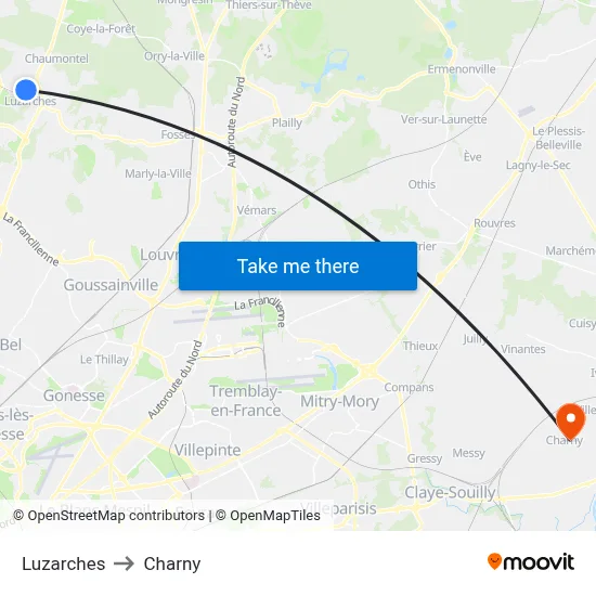 Luzarches to Charny map