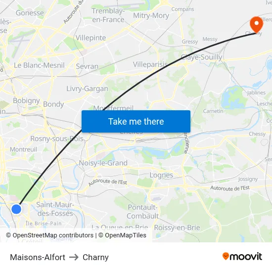 Maisons-Alfort to Charny map