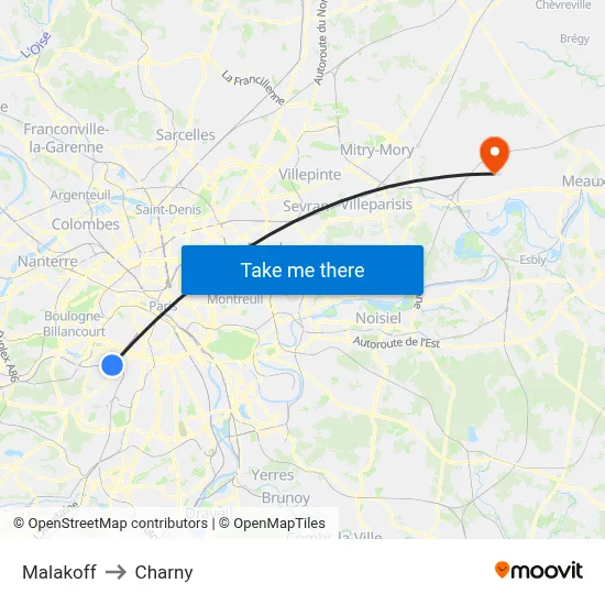 Malakoff to Charny map