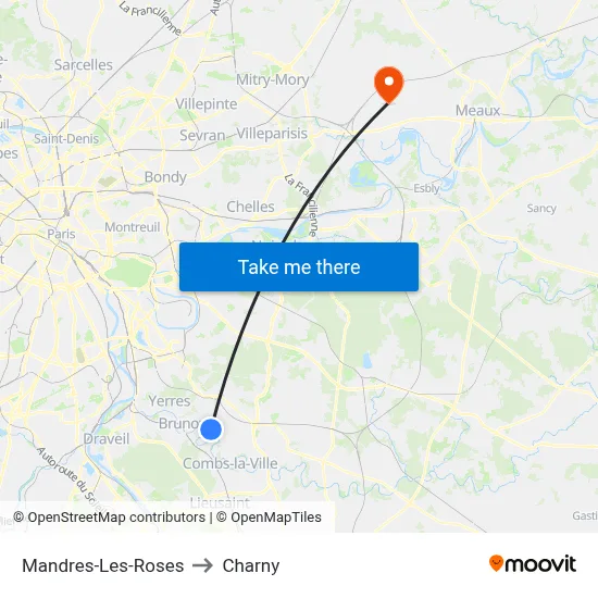 Mandres-Les-Roses to Charny map