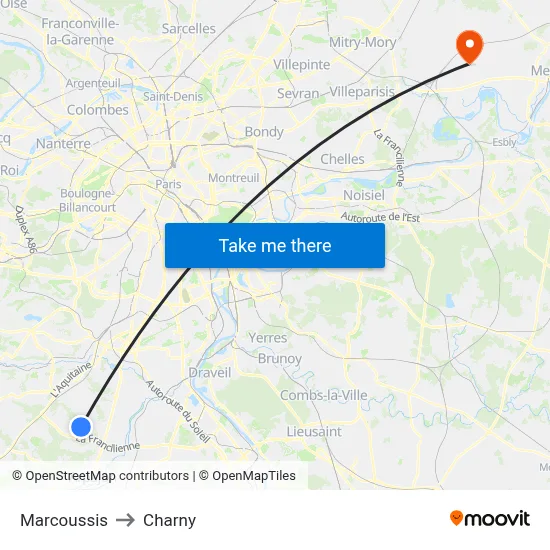 Marcoussis to Charny map