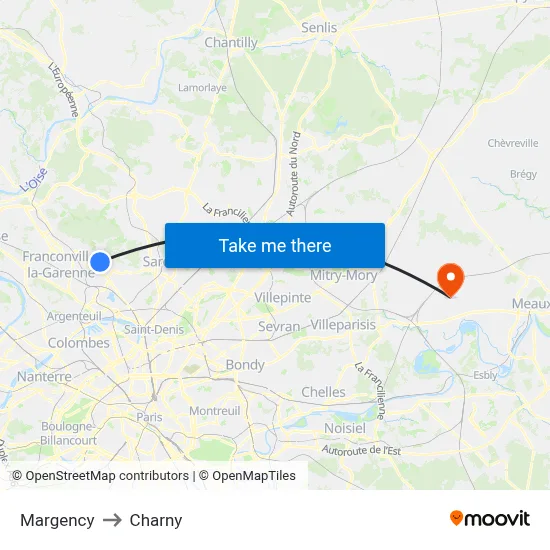 Margency to Charny map