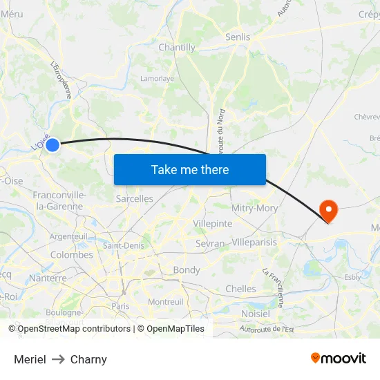 Meriel to Charny map