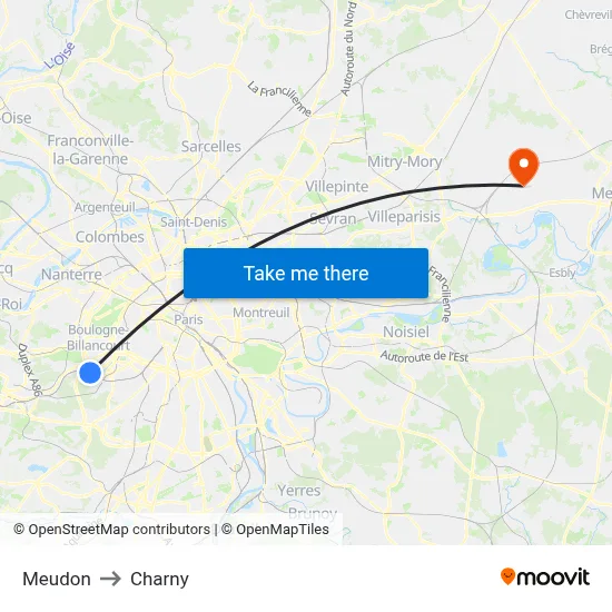 Meudon to Charny map
