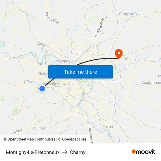 Montigny-Le-Bretonneux to Charny map