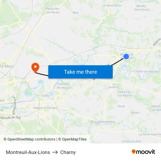 Montreuil-Aux-Lions to Charny map