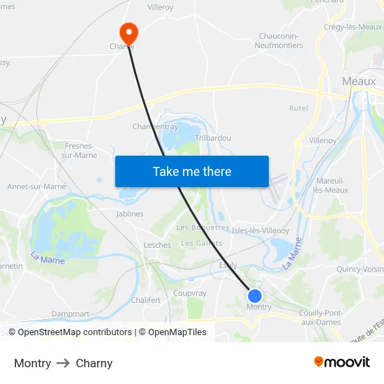 Montry to Charny map