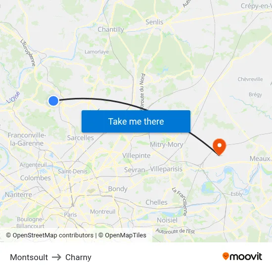 Montsoult to Charny map