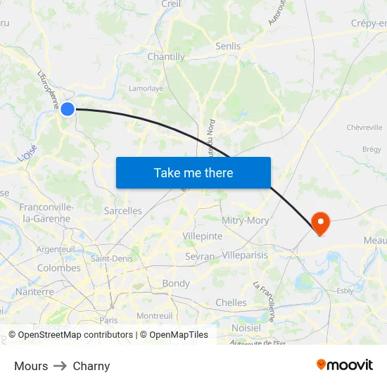 Mours to Charny map