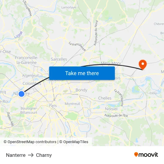 Nanterre to Charny map