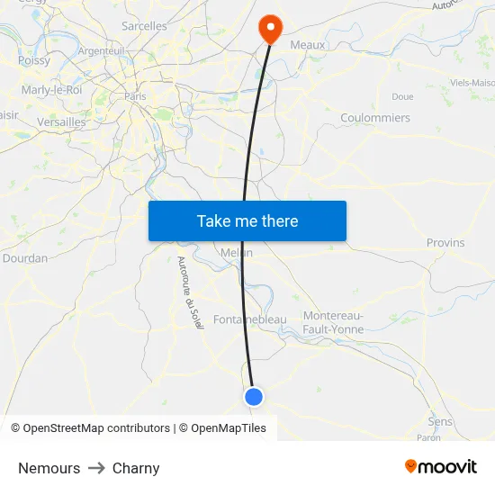 Nemours to Charny map
