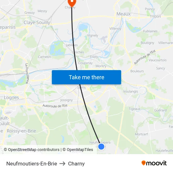 Neufmoutiers-En-Brie to Charny map