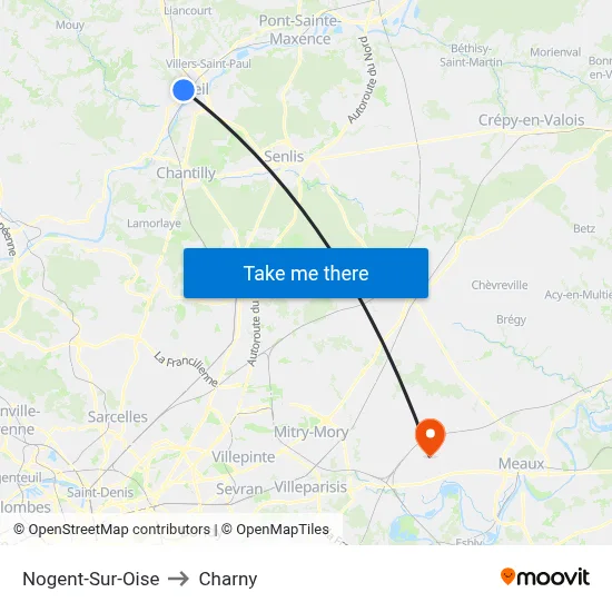 Nogent-Sur-Oise to Charny map