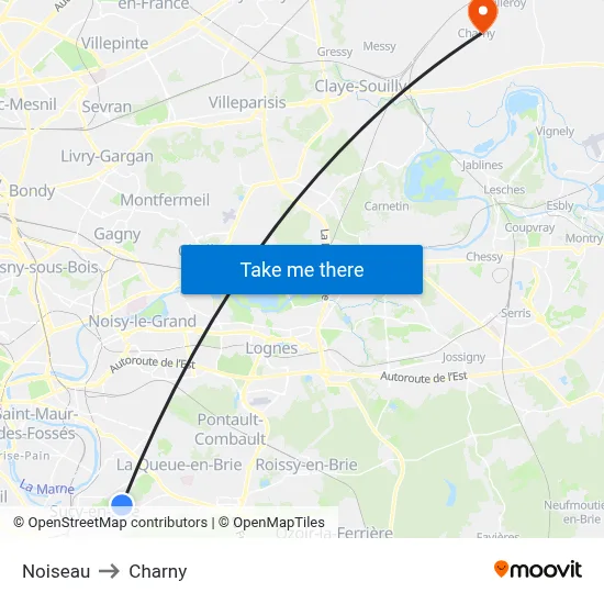 Noiseau to Charny map
