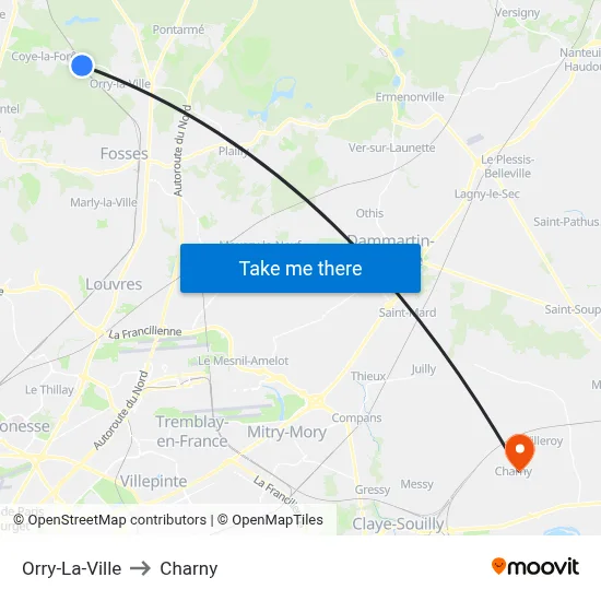 Orry-La-Ville to Charny map