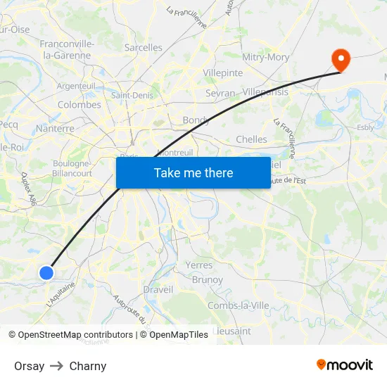 Orsay to Charny map
