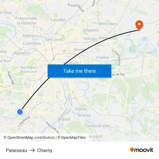 Palaiseau to Charny map