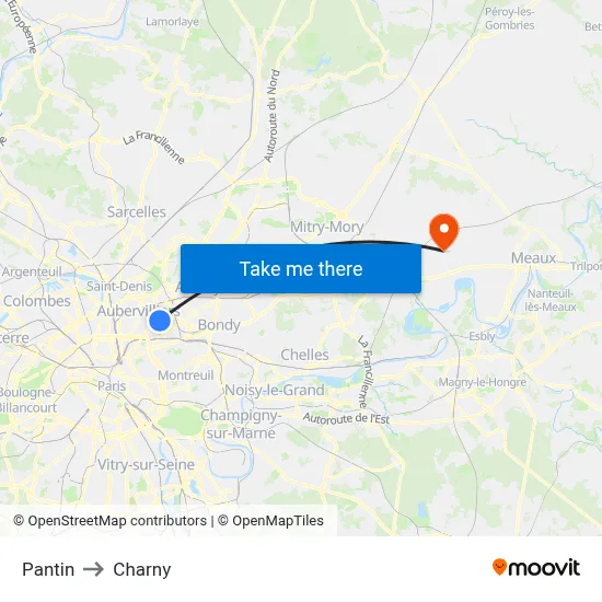 Pantin to Charny map