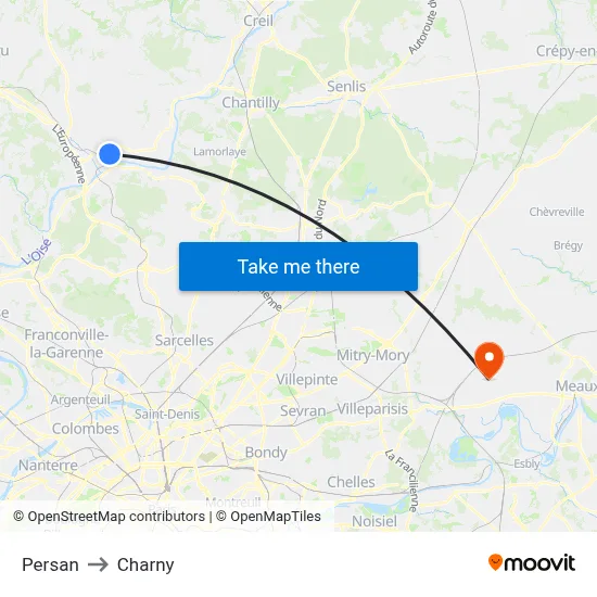 Persan to Charny map