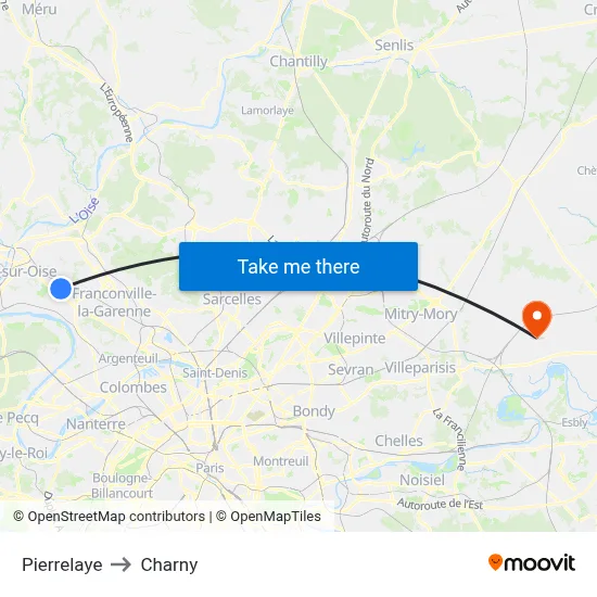 Pierrelaye to Charny map
