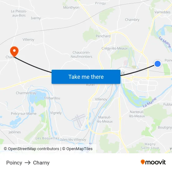 Poincy to Charny map