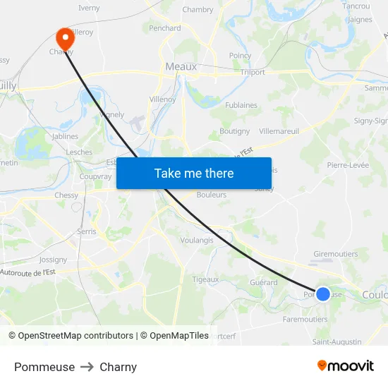 Pommeuse to Charny map