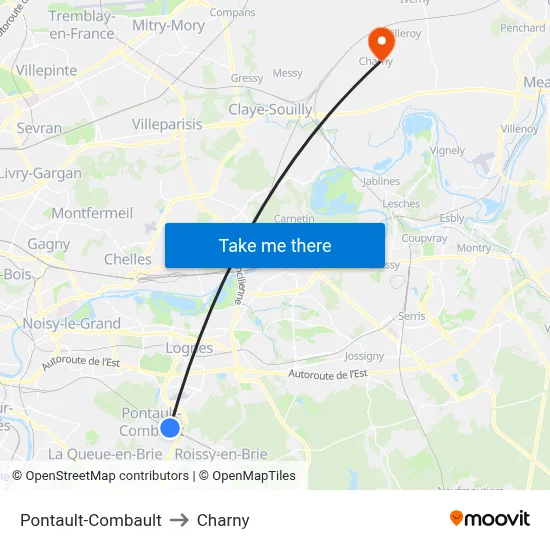 Pontault-Combault to Charny map