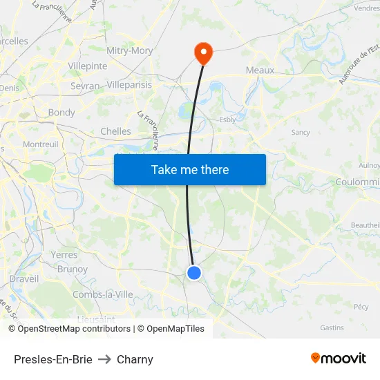 Presles-En-Brie to Charny map
