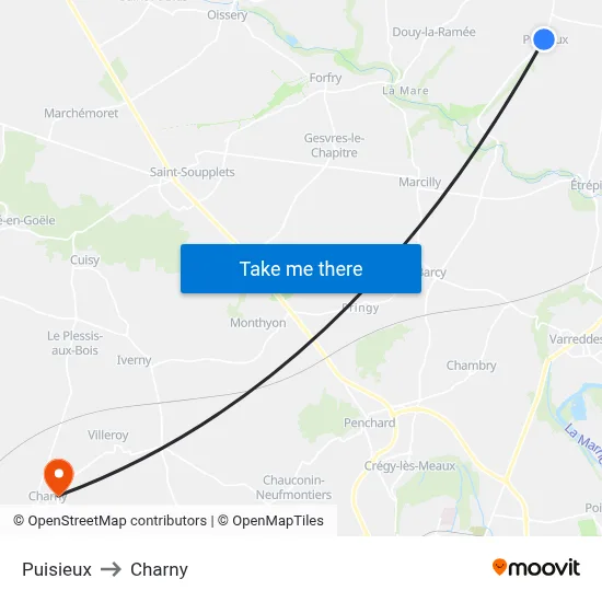 Puisieux to Charny map