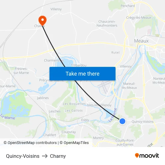 Quincy-Voisins to Charny map