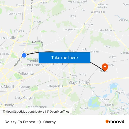 Roissy-En-France to Charny map