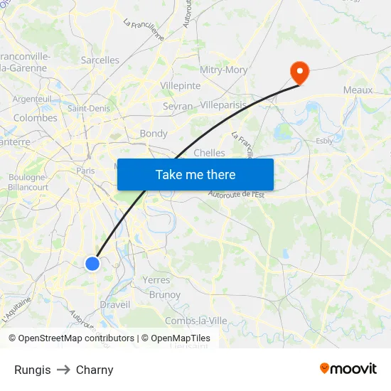 Rungis to Charny map