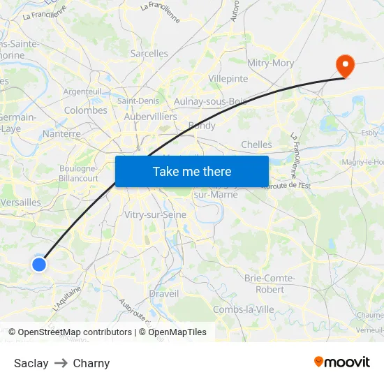 Saclay to Charny map