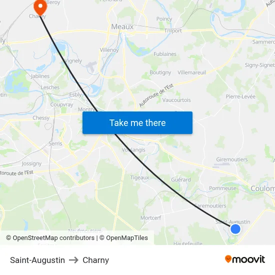 Saint-Augustin to Charny map