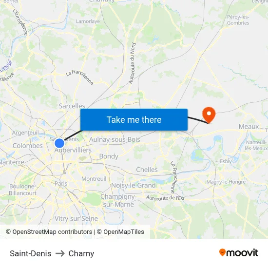 Saint-Denis to Charny map