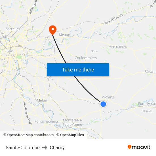 Sainte-Colombe to Charny map