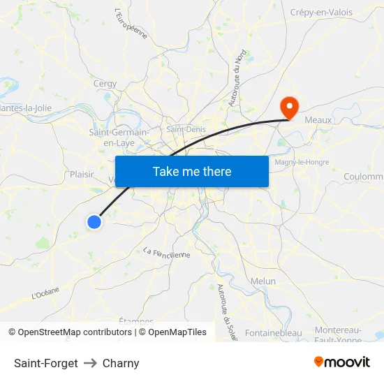 Saint-Forget to Charny map