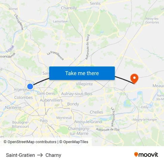 Saint-Gratien to Charny map