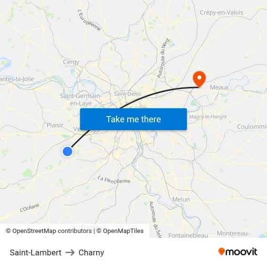 Saint-Lambert to Charny map