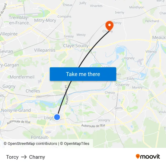 Torcy to Charny map