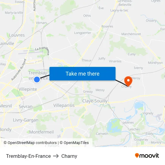 Tremblay-En-France to Charny map
